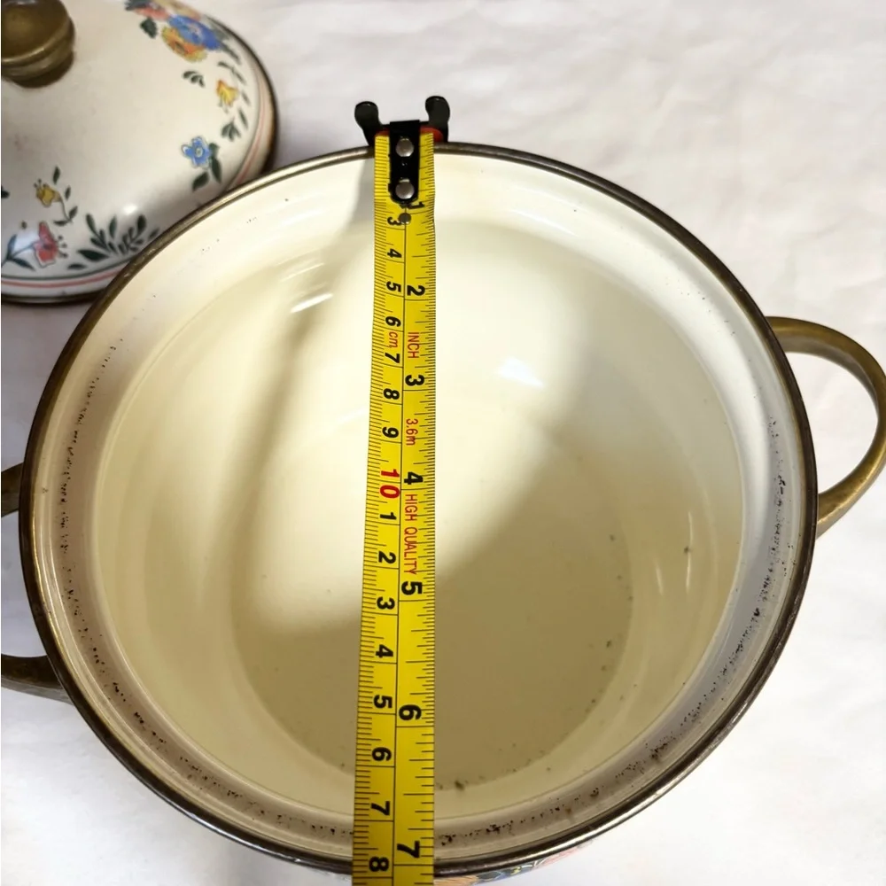Vintage M. Kamenstien Enamelware Smaller Casserole-Dutch Oven Pot Brass Handles